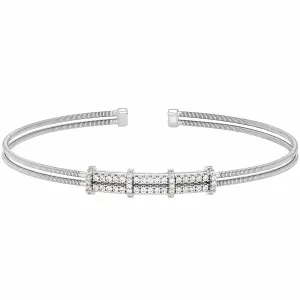 Rhodium Finish Sterling Silver Two Cable Cuff Bracelet - LL7077B-RH