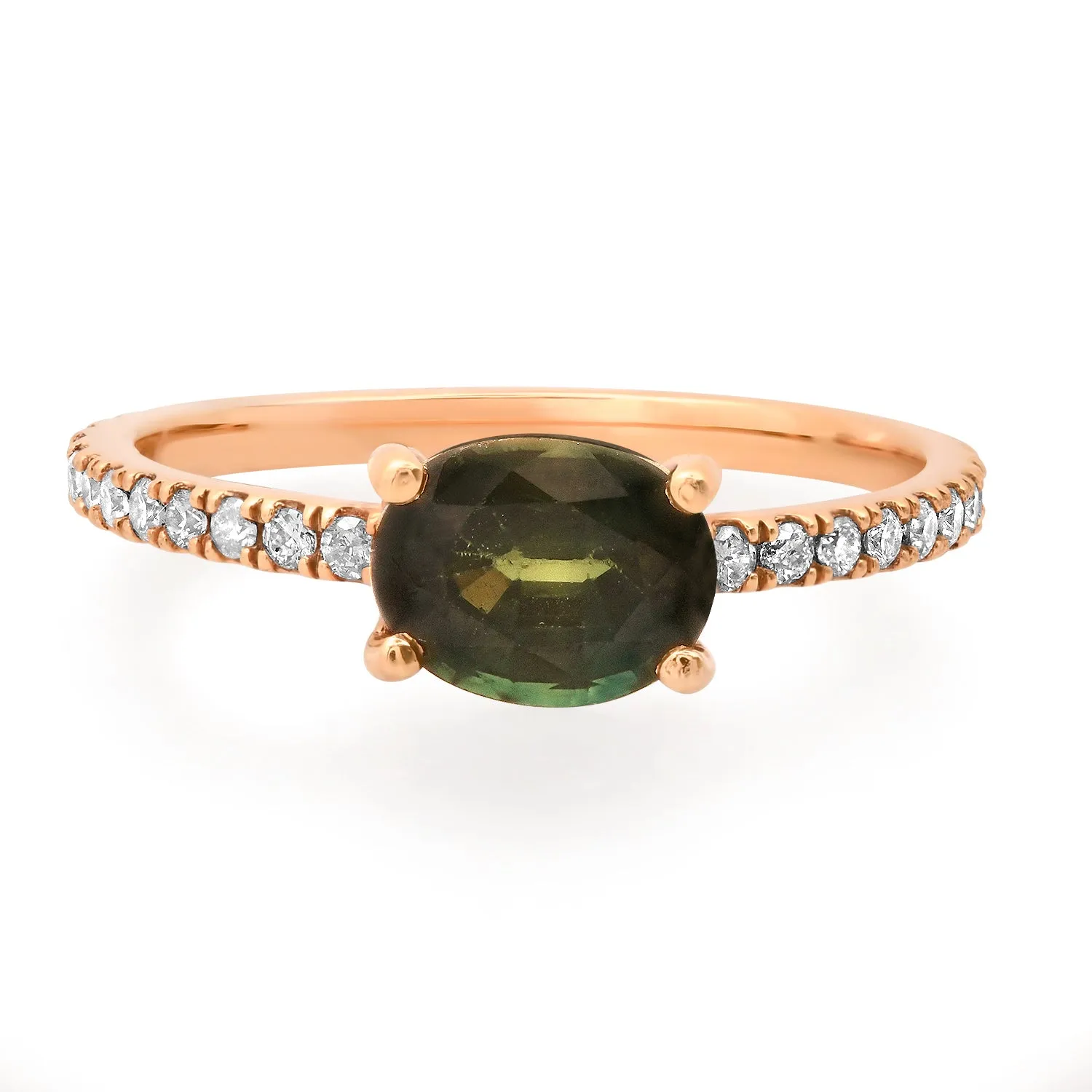 Saturated Oval Gemstone & Diamond Stacking Ring