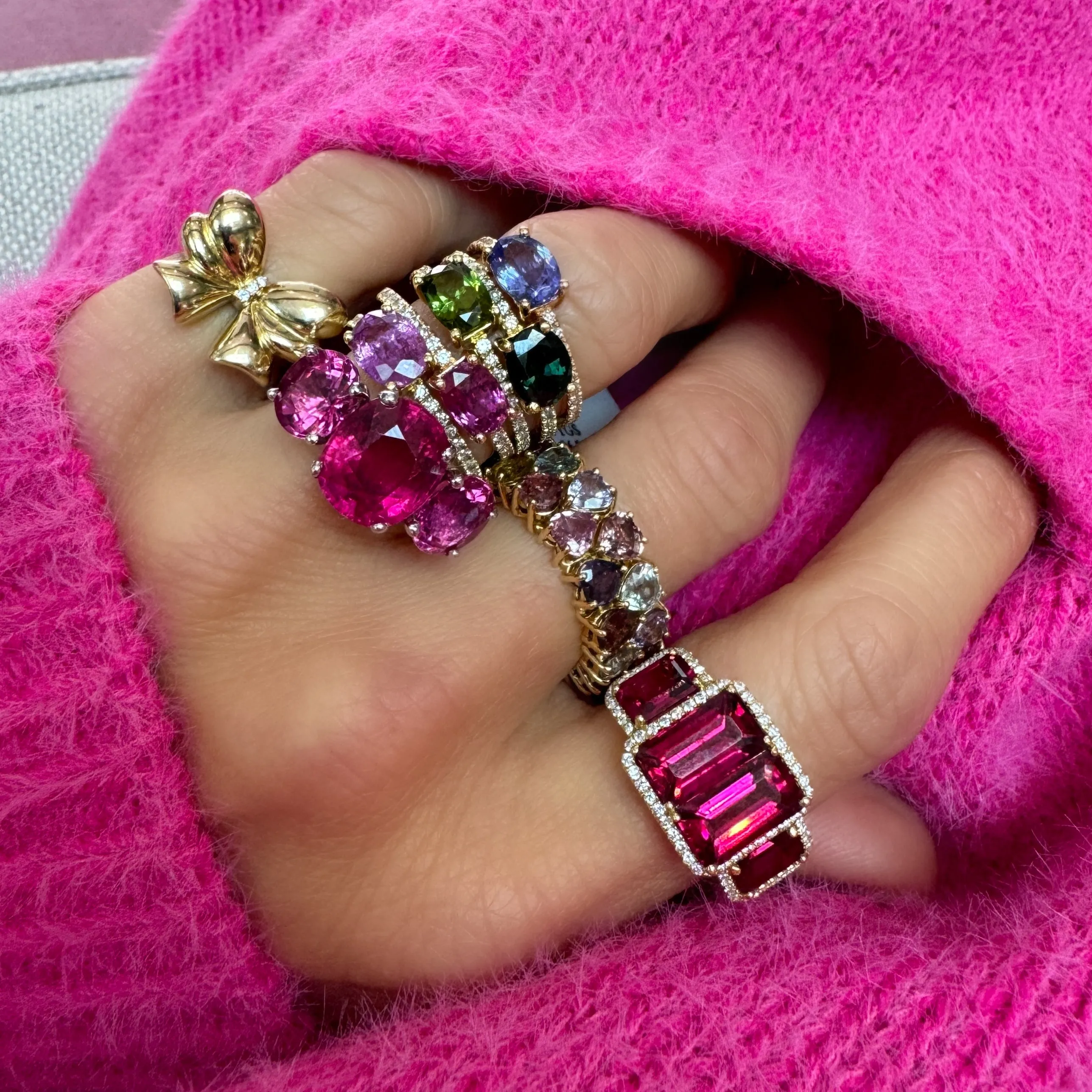 Saturated Oval Gemstone & Diamond Stacking Ring