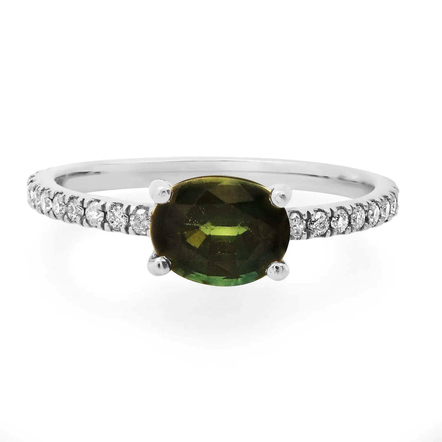 Saturated Oval Gemstone & Diamond Stacking Ring