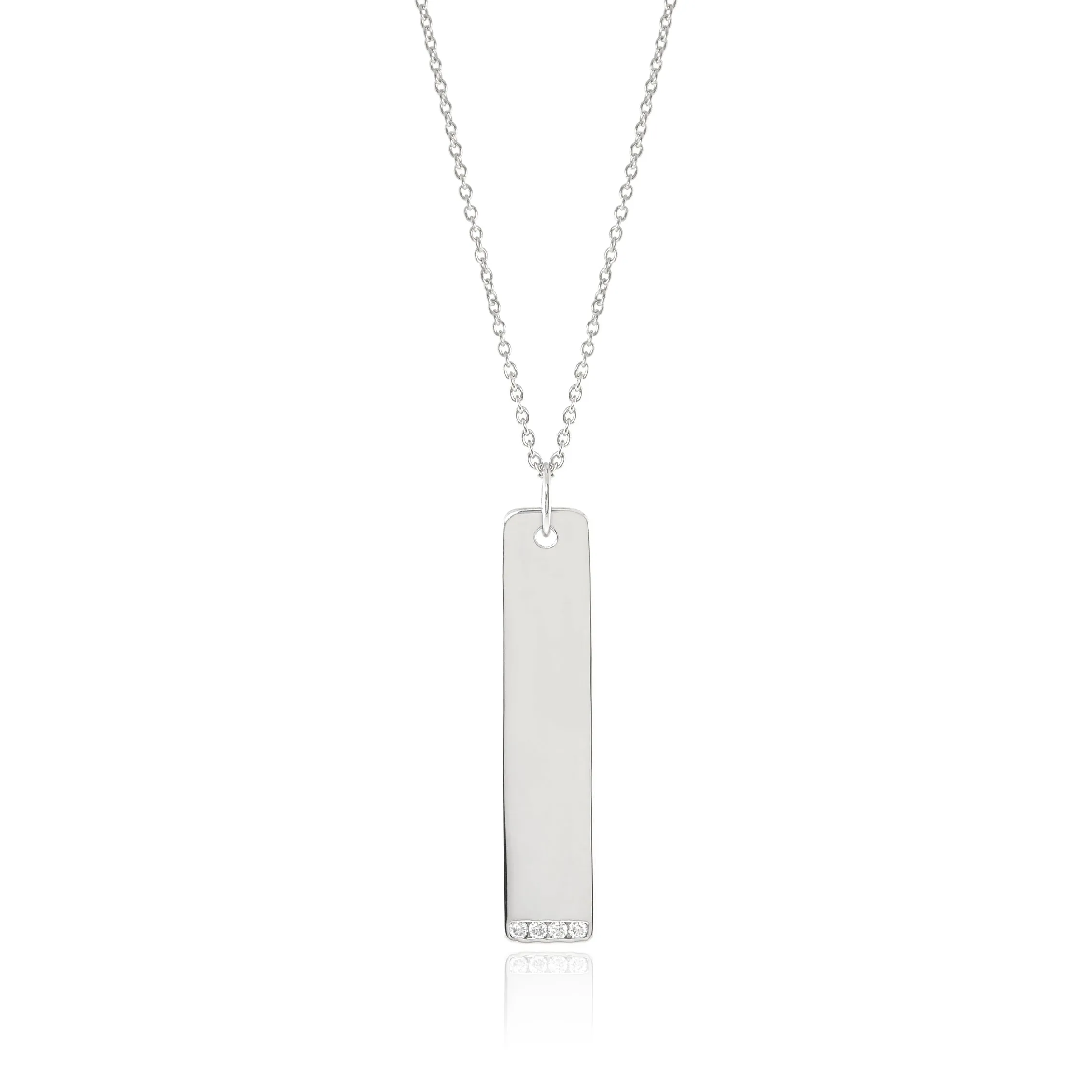 Silver & Diamond Rectangular Pendant Necklace