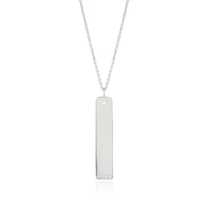 Silver & Diamond Rectangular Pendant Necklace