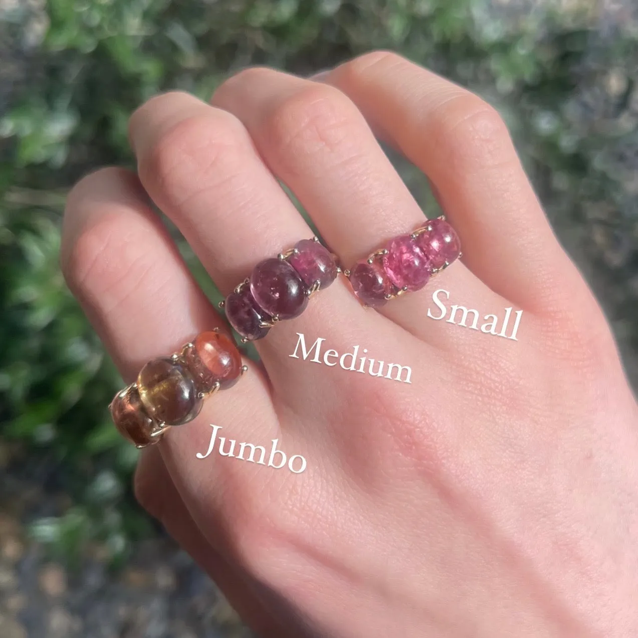 Small Gumdrop Three Stone Cabochon Ring