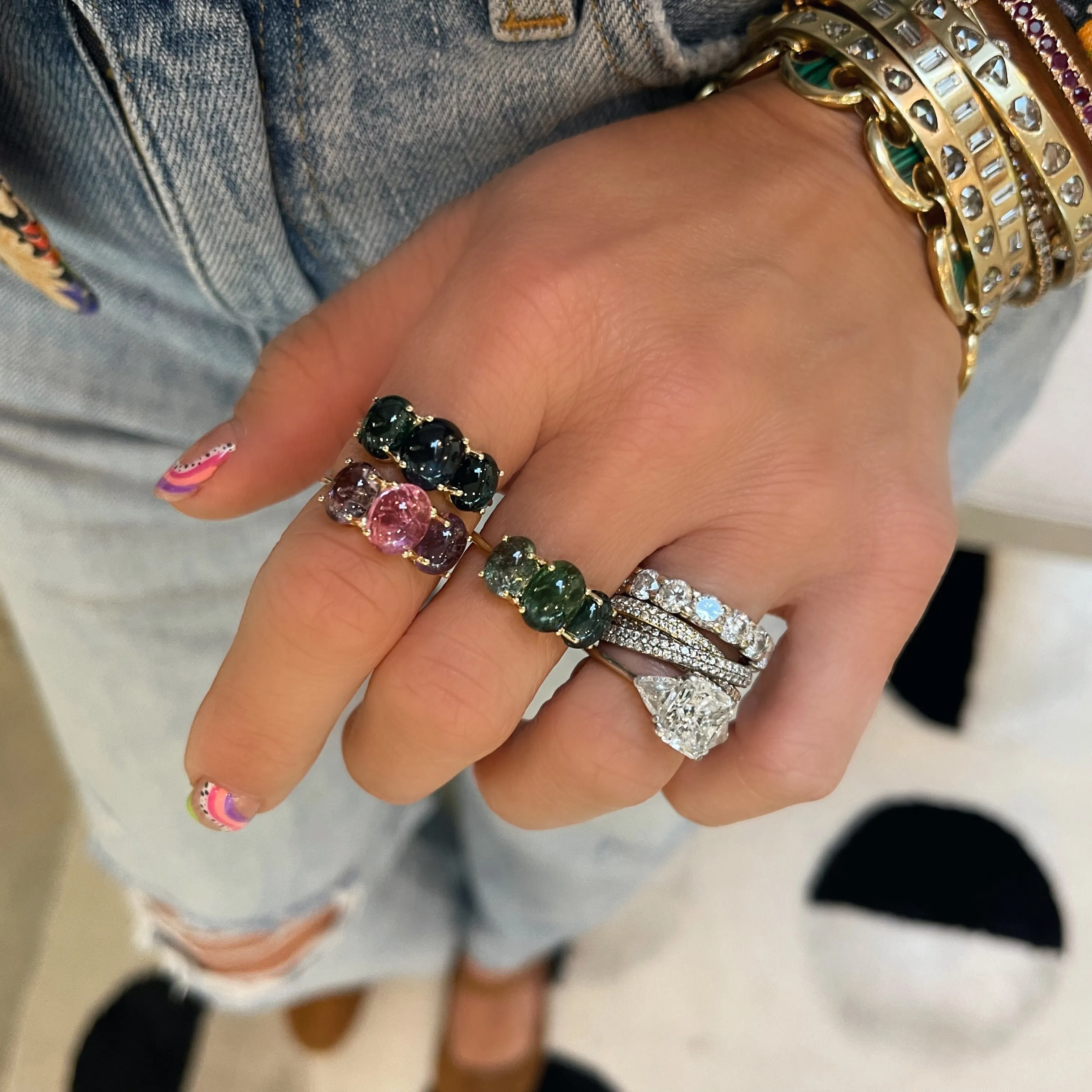 Small Gumdrop Three Stone Cabochon Ring