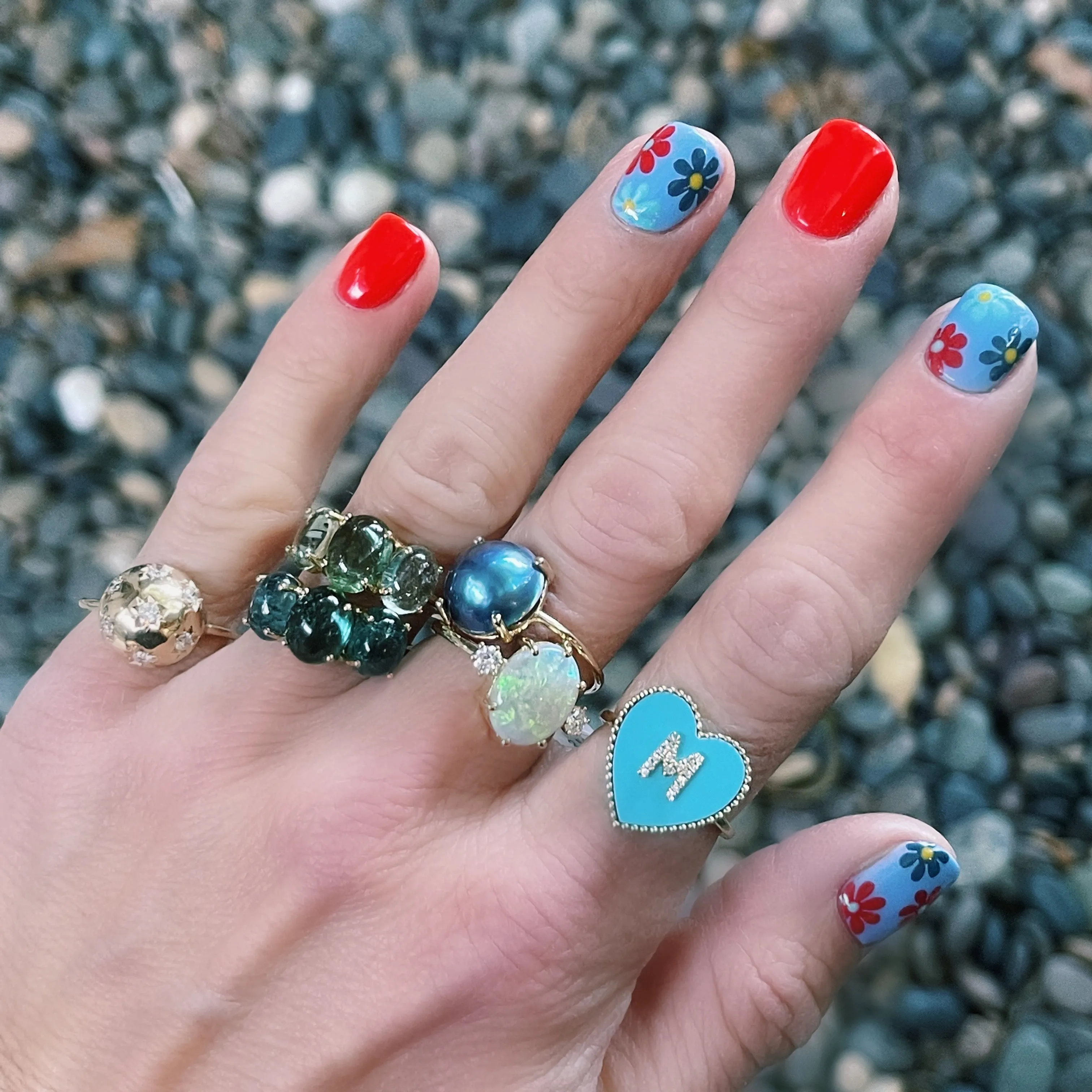 Small Gumdrop Three Stone Cabochon Ring