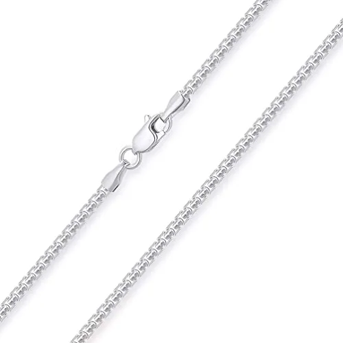 Solid 14k Yellow Gold or White Gold 2mm Round Box Link Chain Necklace with Lobster Claw Clasp