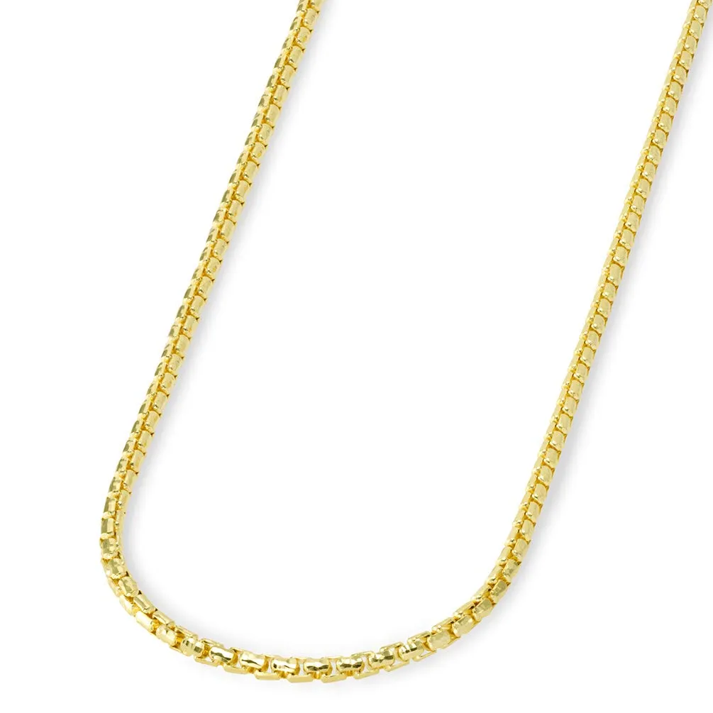 Solid 14k Yellow Gold or White Gold 2mm Round Box Link Chain Necklace with Lobster Claw Clasp