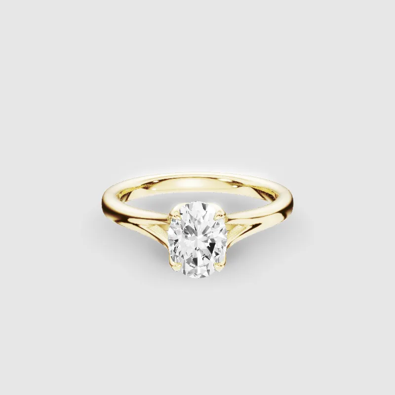 Split Shank Petal-Set Solitaire Ring-Oval