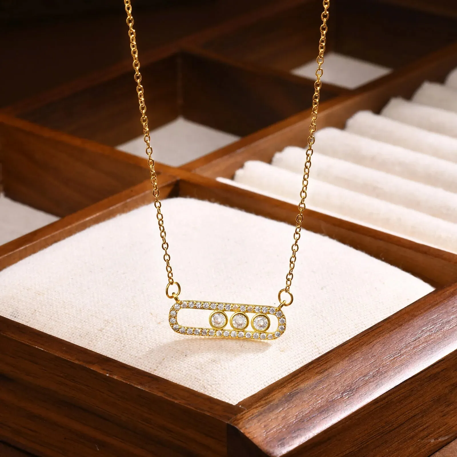 Square Round Zircon Pendant Necklaces for Women Vintage Charm