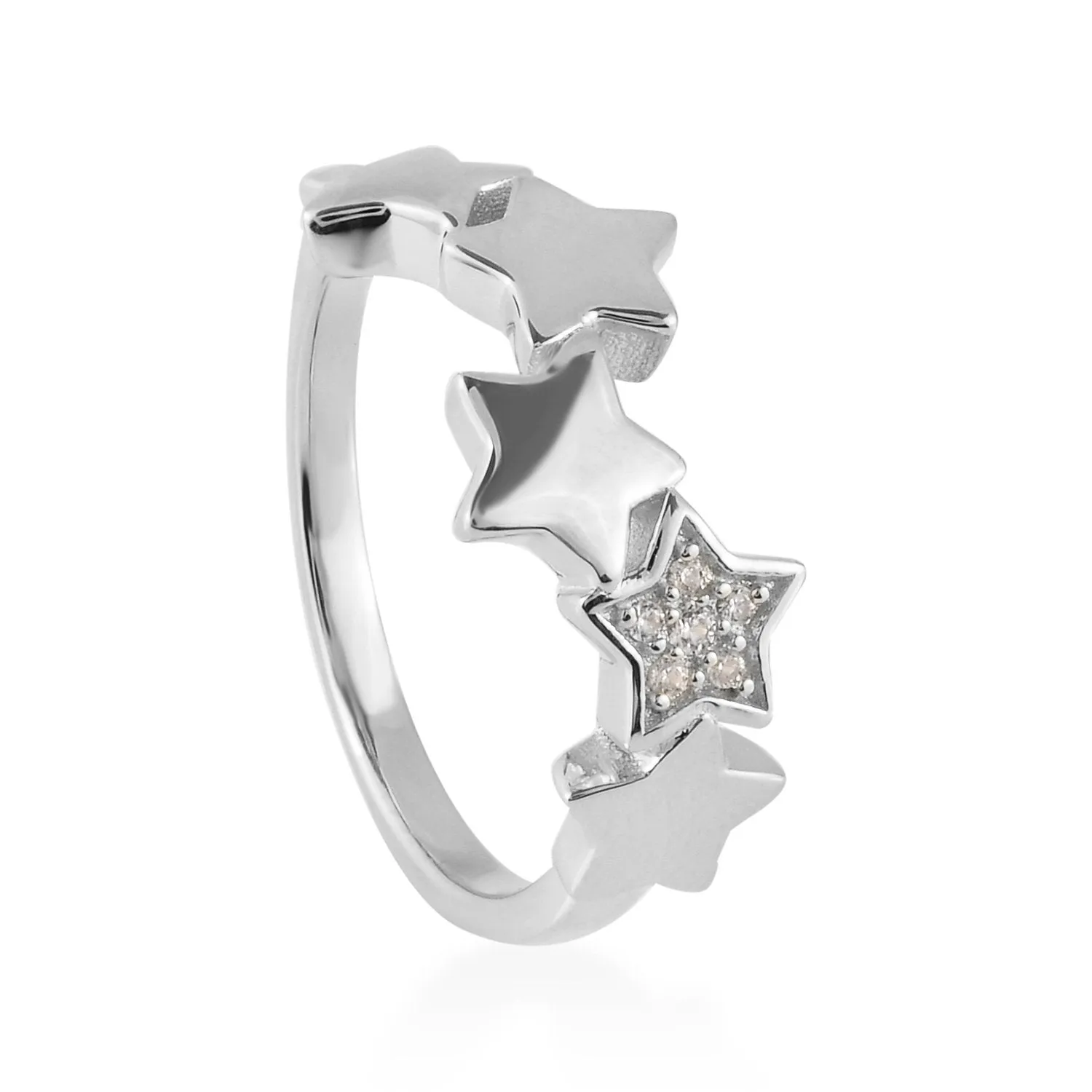 Star Band Ring with White Zircons