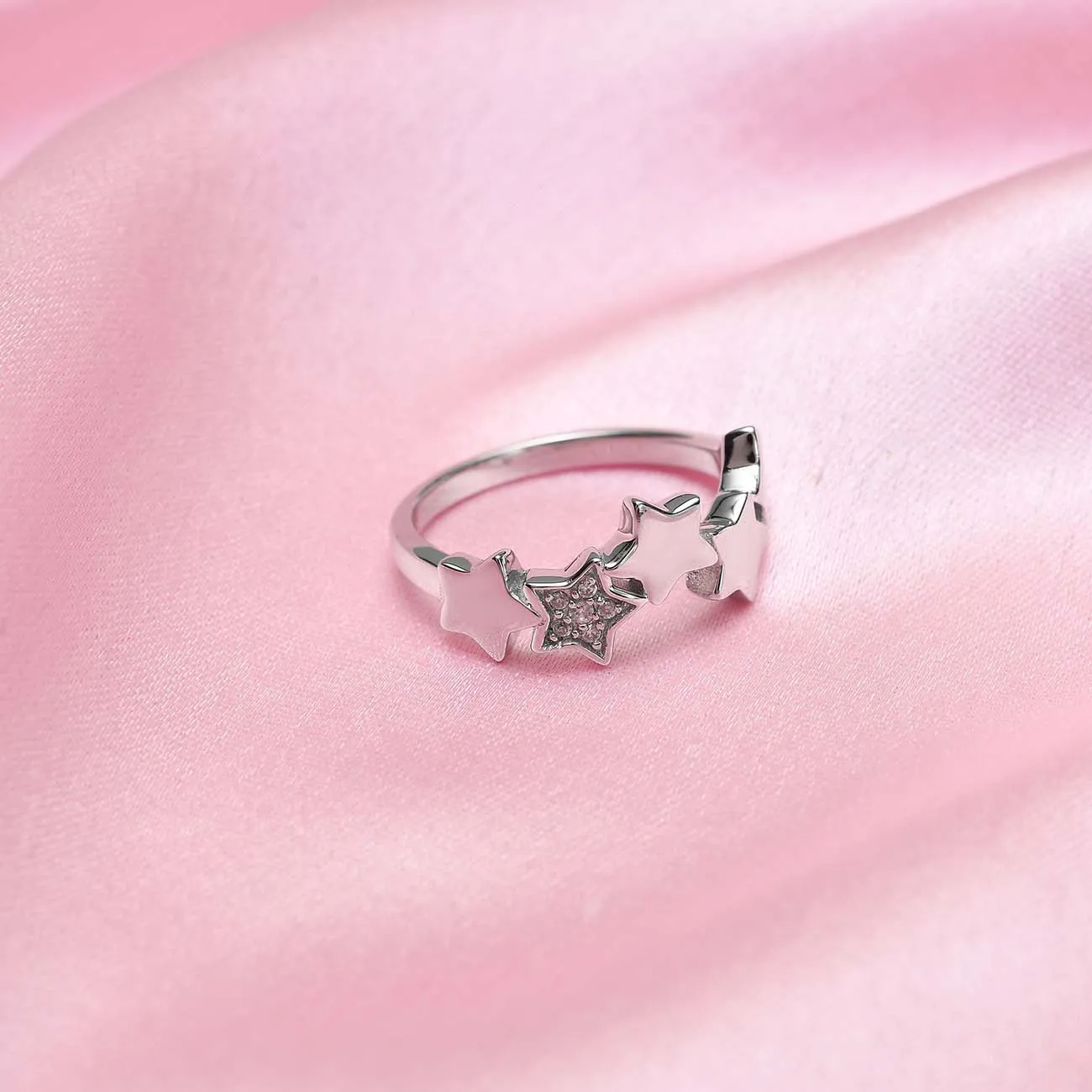 Star Band Ring with White Zircons