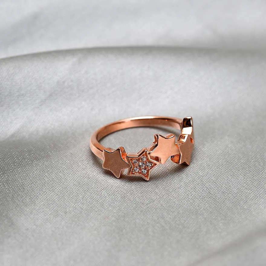 Star Band Ring with White Zircons