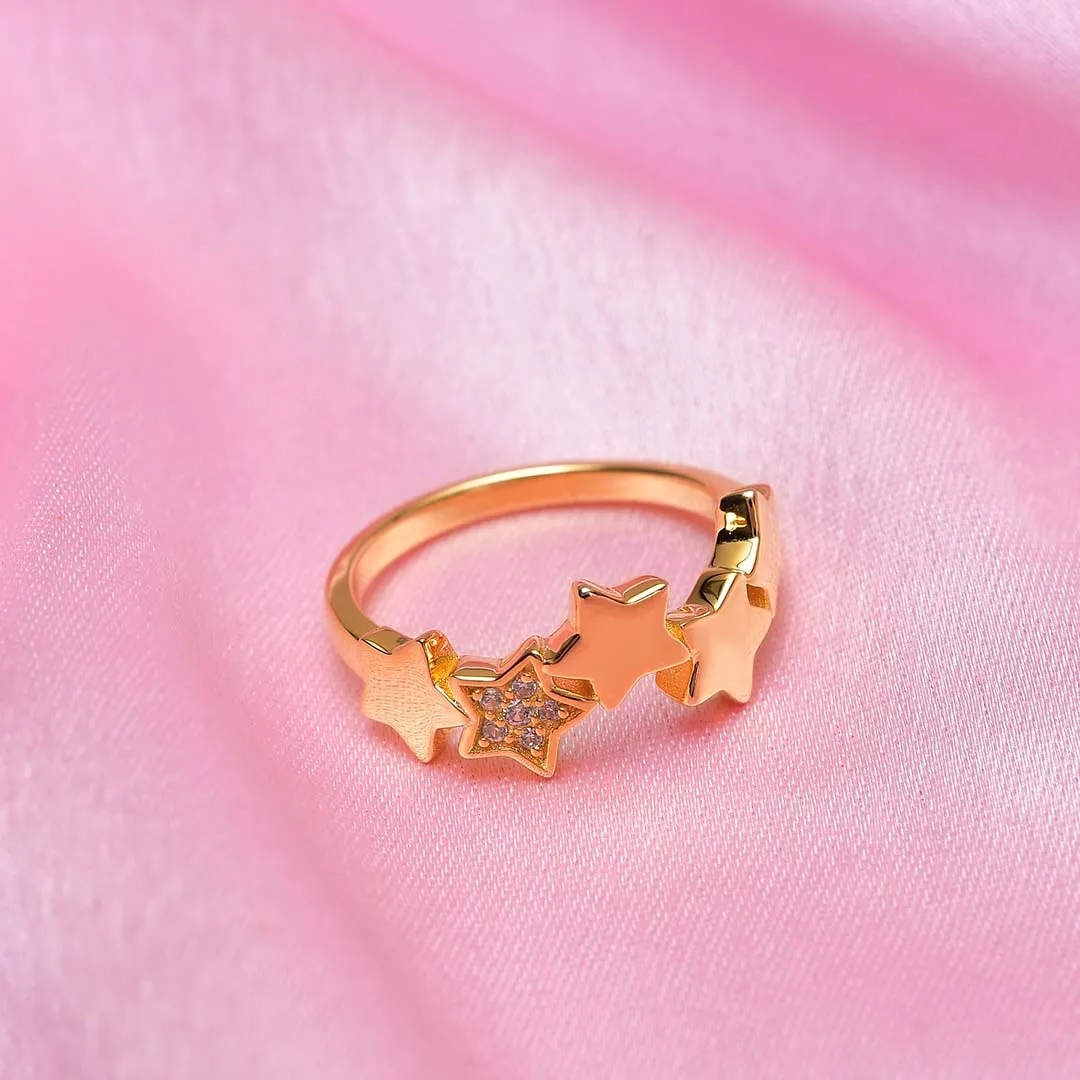 Star Band Ring with White Zircons