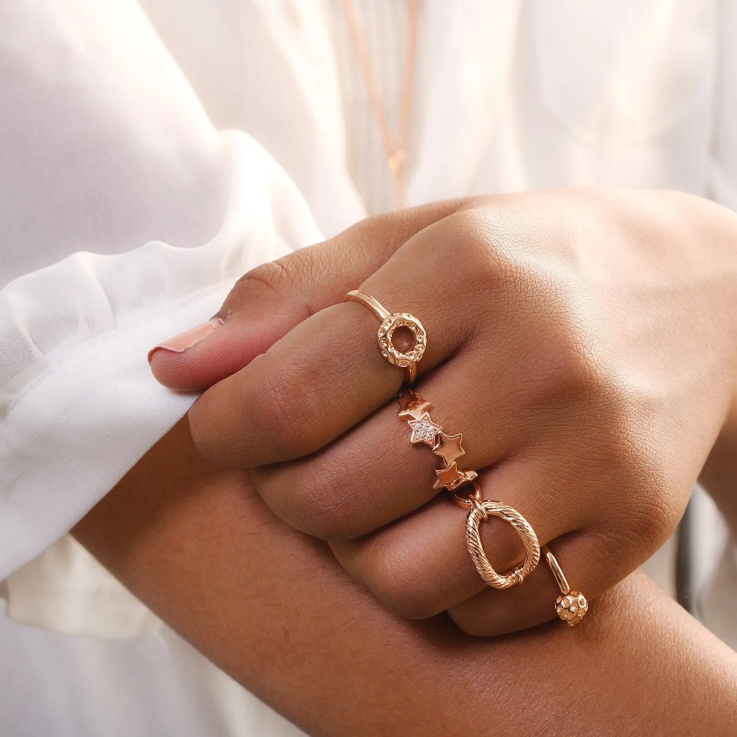 Star Band Ring with White Zircons