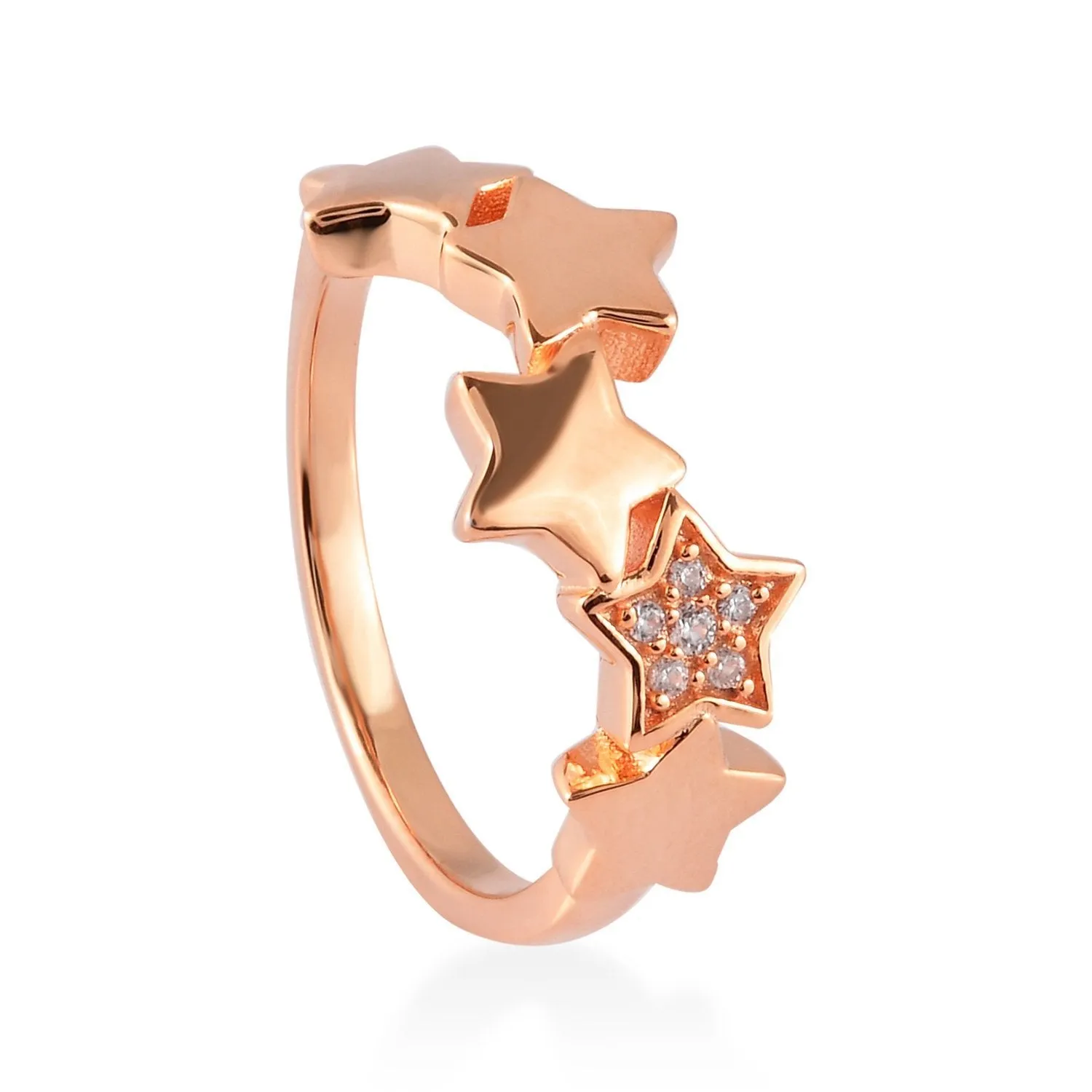 Star Band Ring with White Zircons