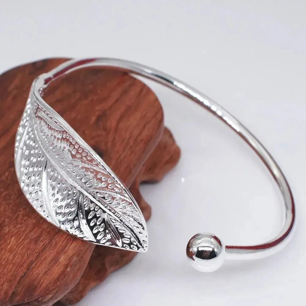 Sterling Silver Adjustable Open Leaf Hair Cuff Bracelet
