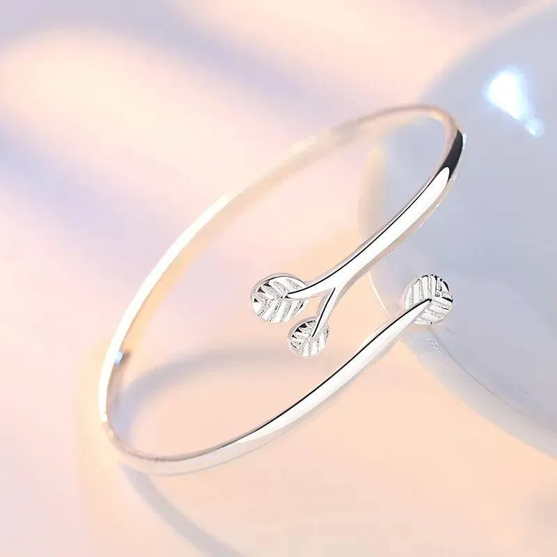 Sterling Silver Adjustable Open Leaf Hair Cuff Bracelet