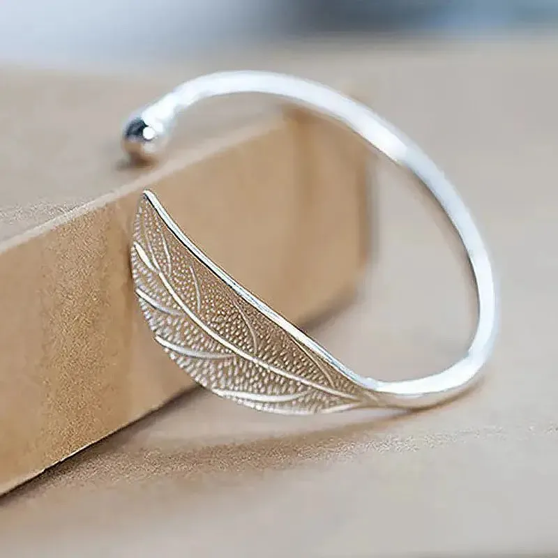 Sterling Silver Adjustable Open Leaf Hair Cuff Bracelet