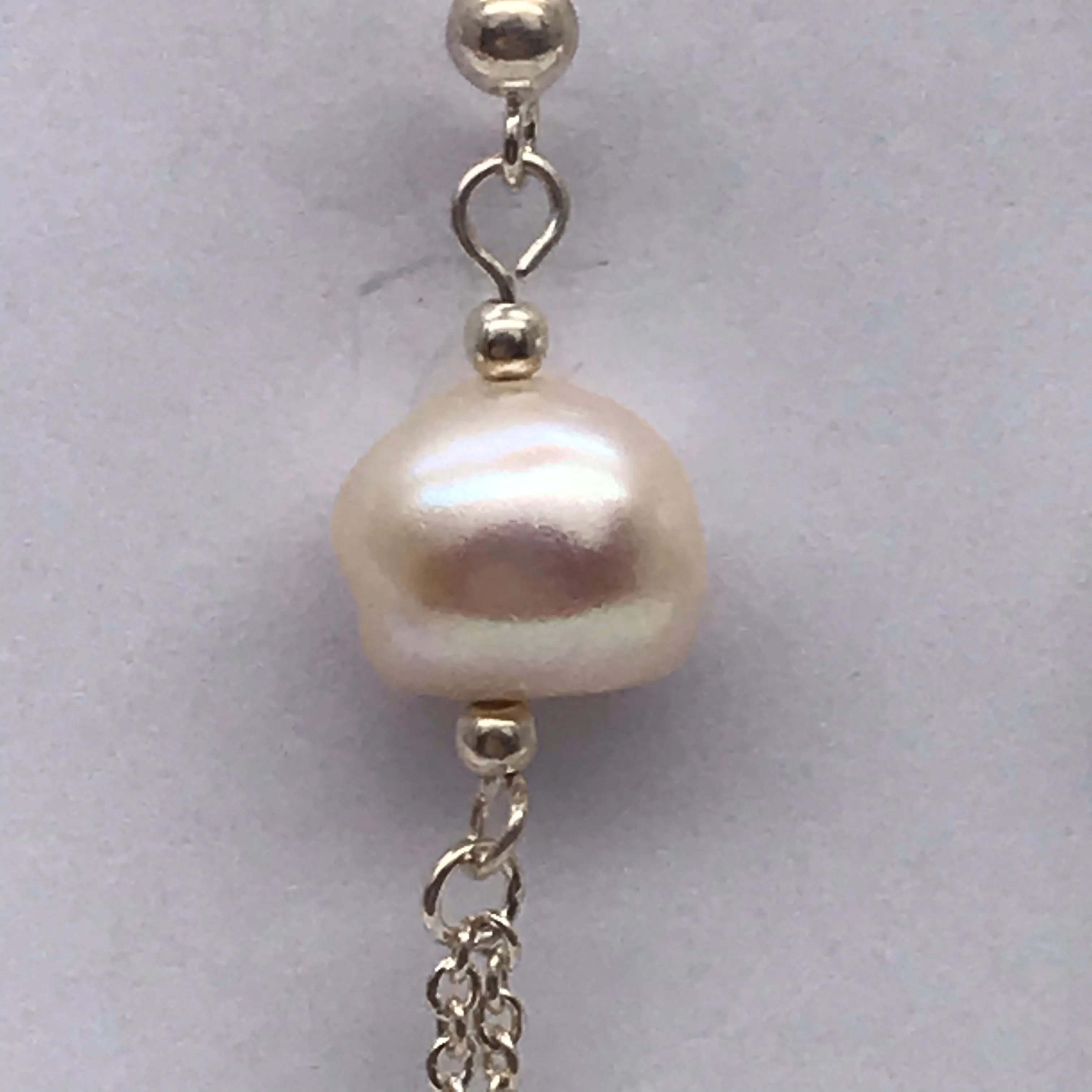 Sterling Silver Freshwater Natural Baroque Pearl CZ Dangle Earrings