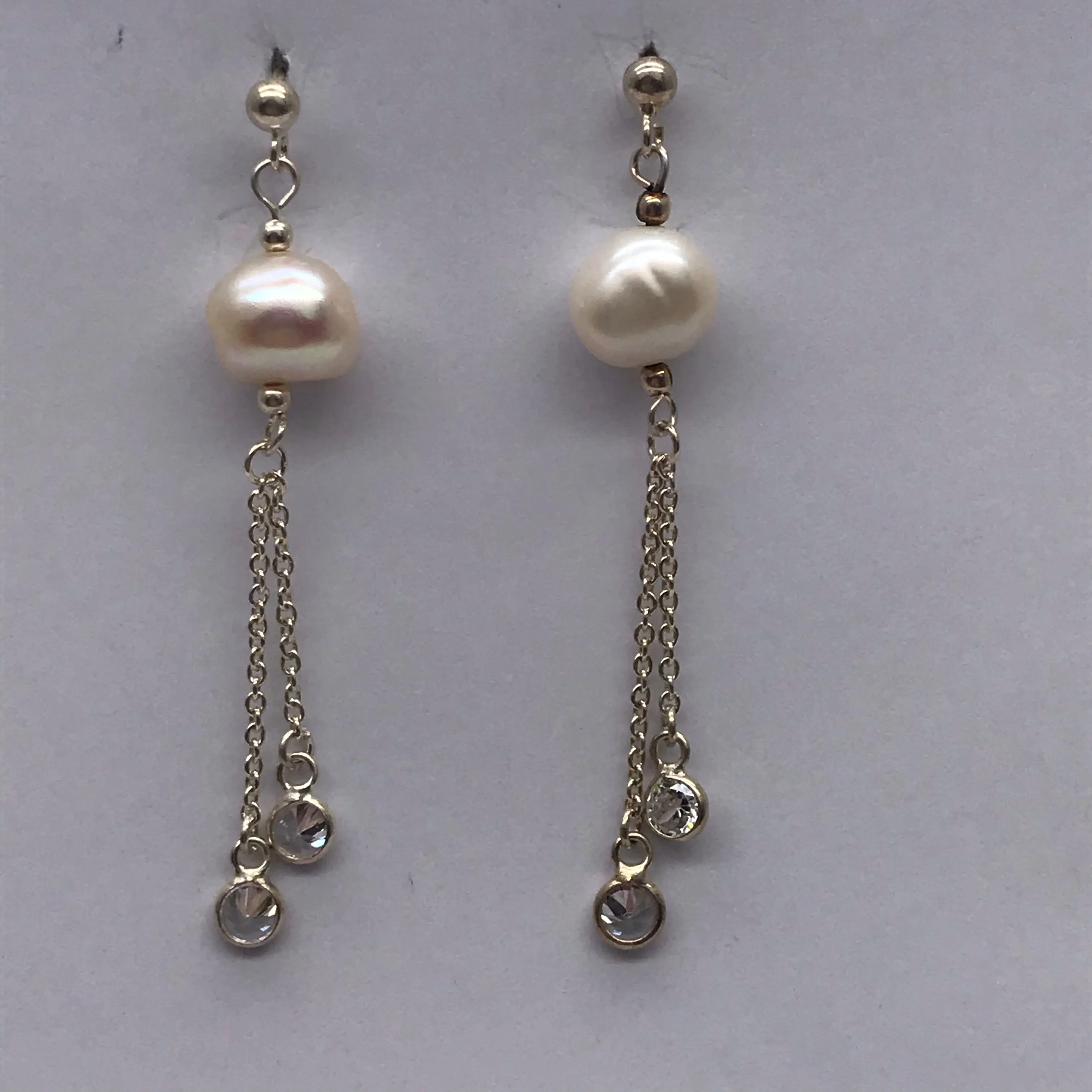 Sterling Silver Freshwater Natural Baroque Pearl CZ Dangle Earrings