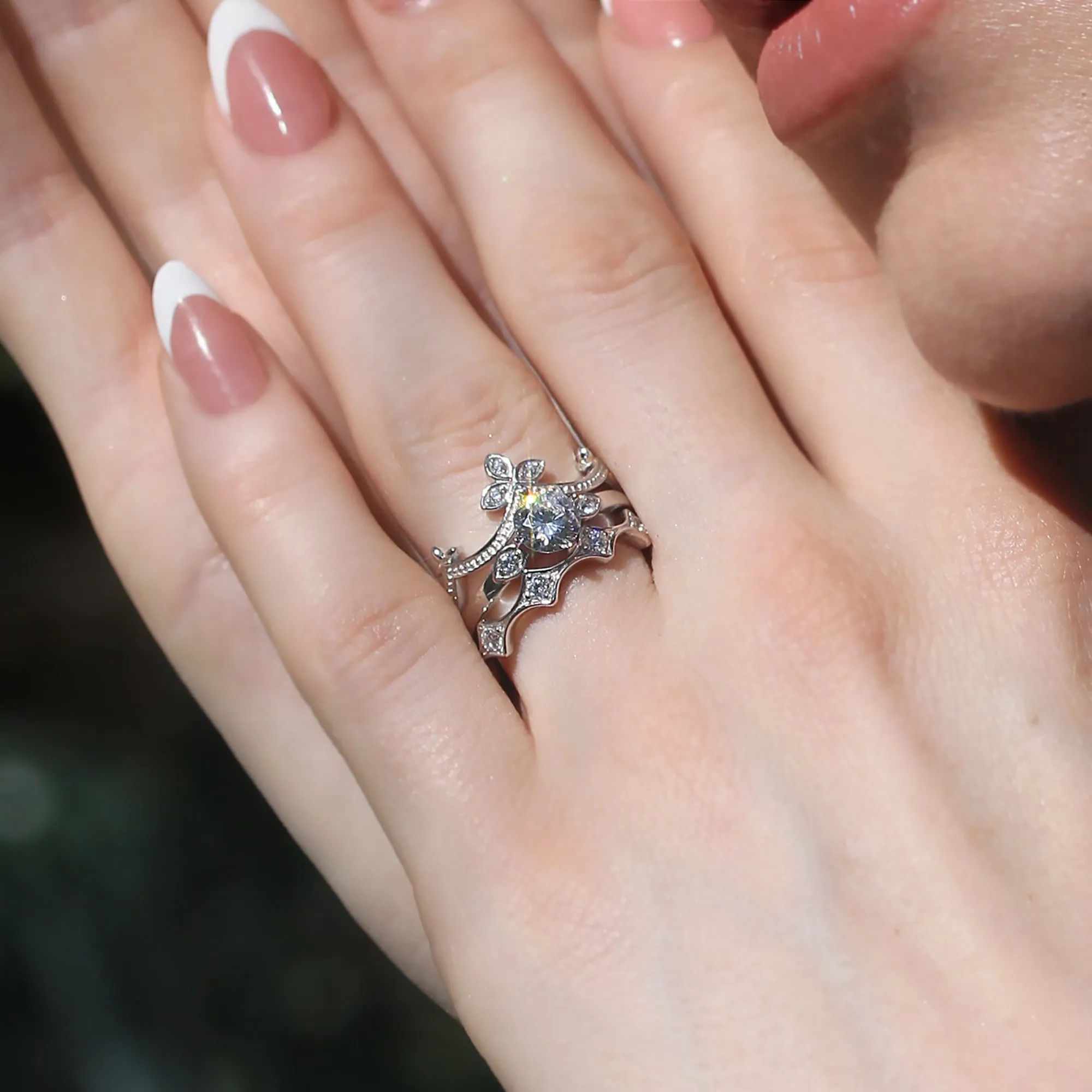 Sterling Silver Round 1 CT Solitaire Crown Stackable Rings Set