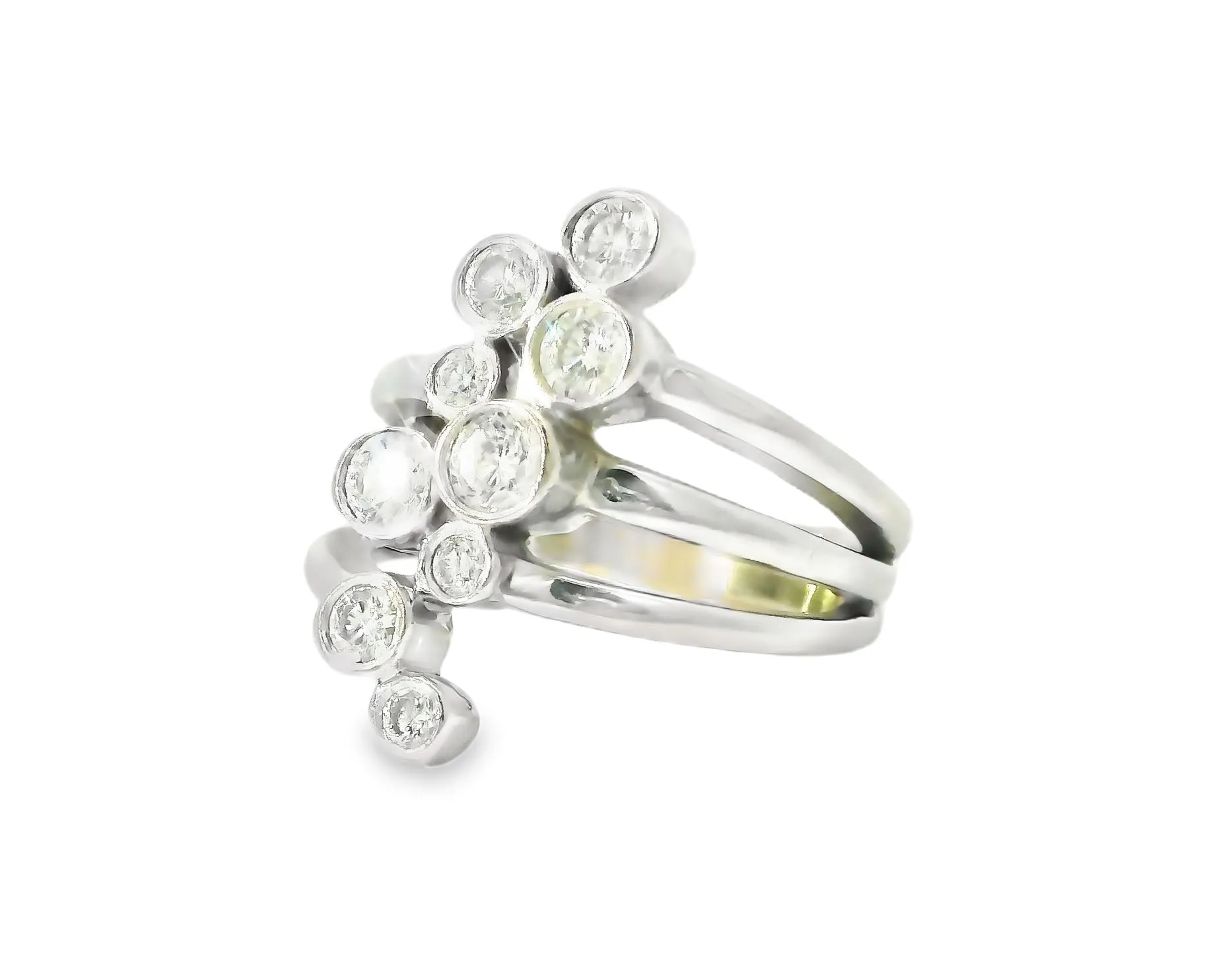 Stunning 14K White Gold Bezel Set Diamond Cascade Ring