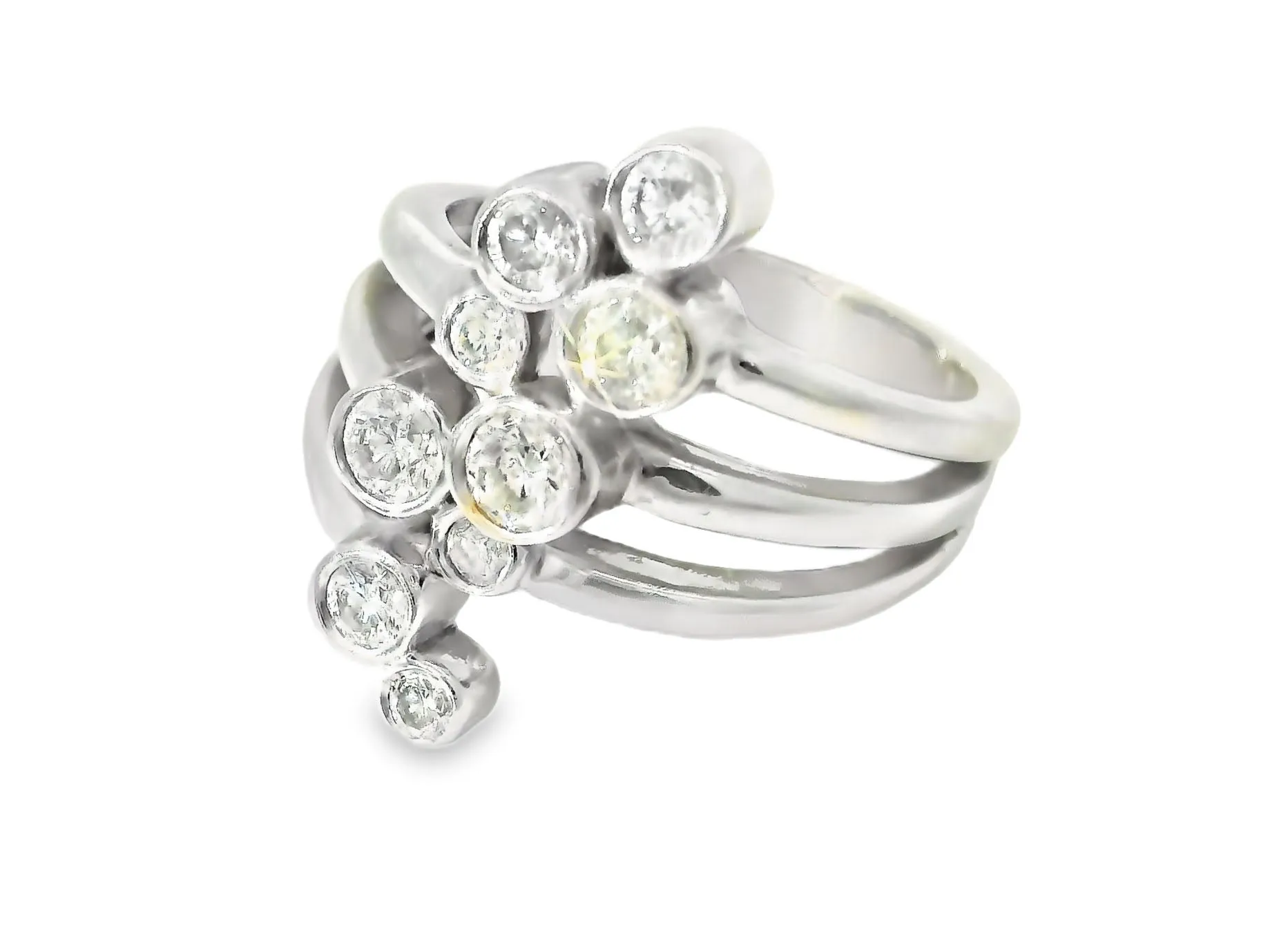 Stunning 14K White Gold Bezel Set Diamond Cascade Ring
