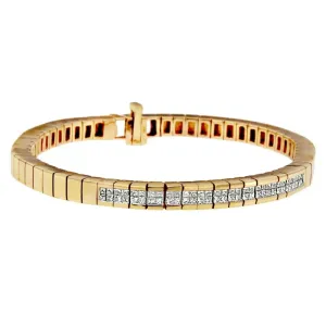 Stunning 14K Yellow Gold Princess-Cut Diamond Banded Bracelet with 1.10 Carats of Brilliant Sparkle