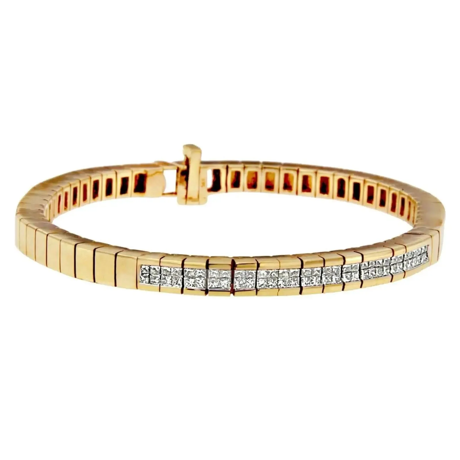 Stunning 14K Yellow Gold Princess-Cut Diamond Banded Bracelet with 1.10 Carats of Brilliant Sparkle