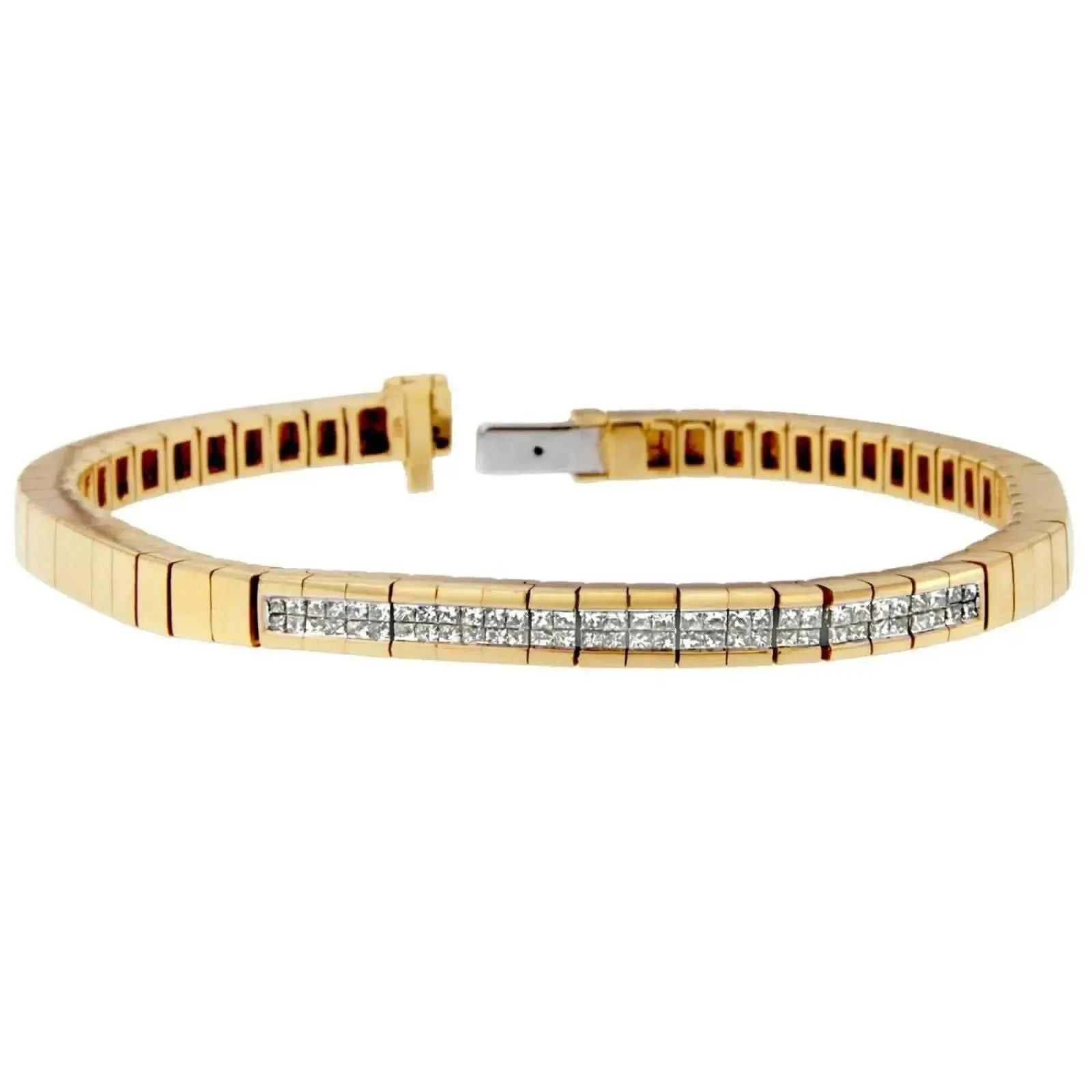 Stunning 14K Yellow Gold Princess-Cut Diamond Banded Bracelet with 1.10 Carats of Brilliant Sparkle
