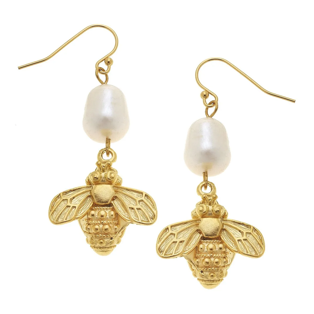 Susan Shaw Bee   Pearl Wire Drop Earrings