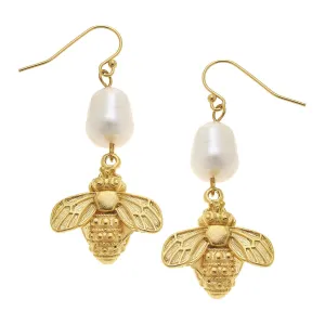 Susan Shaw Bee   Pearl Wire Drop Earrings