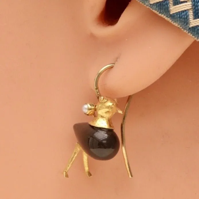 Sussex Sandpiper 14k Gold, Onyx and Pearl Earrings