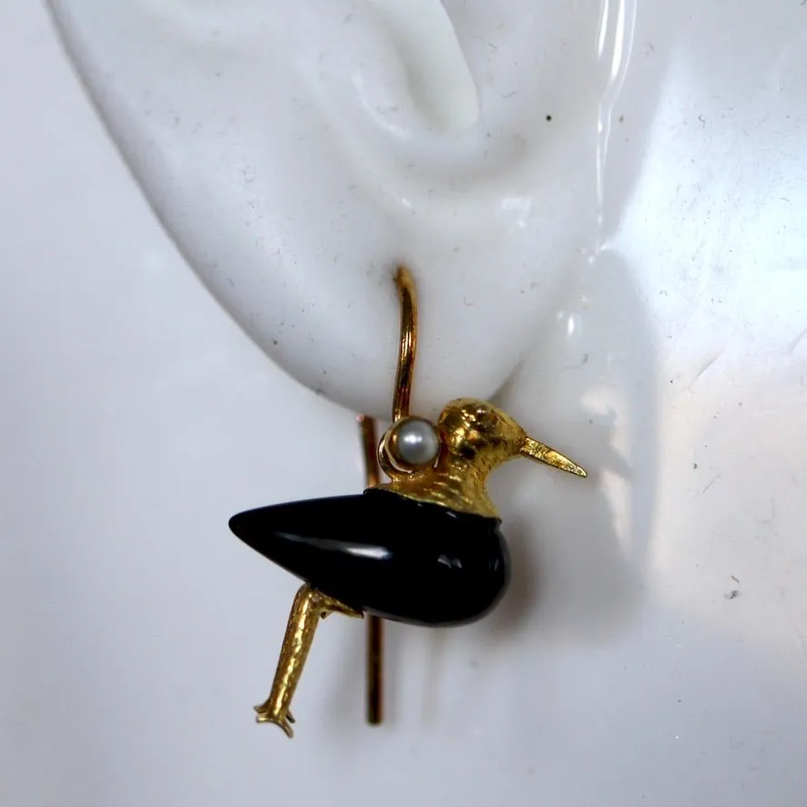 Sussex Sandpiper 14k Gold, Onyx and Pearl Earrings