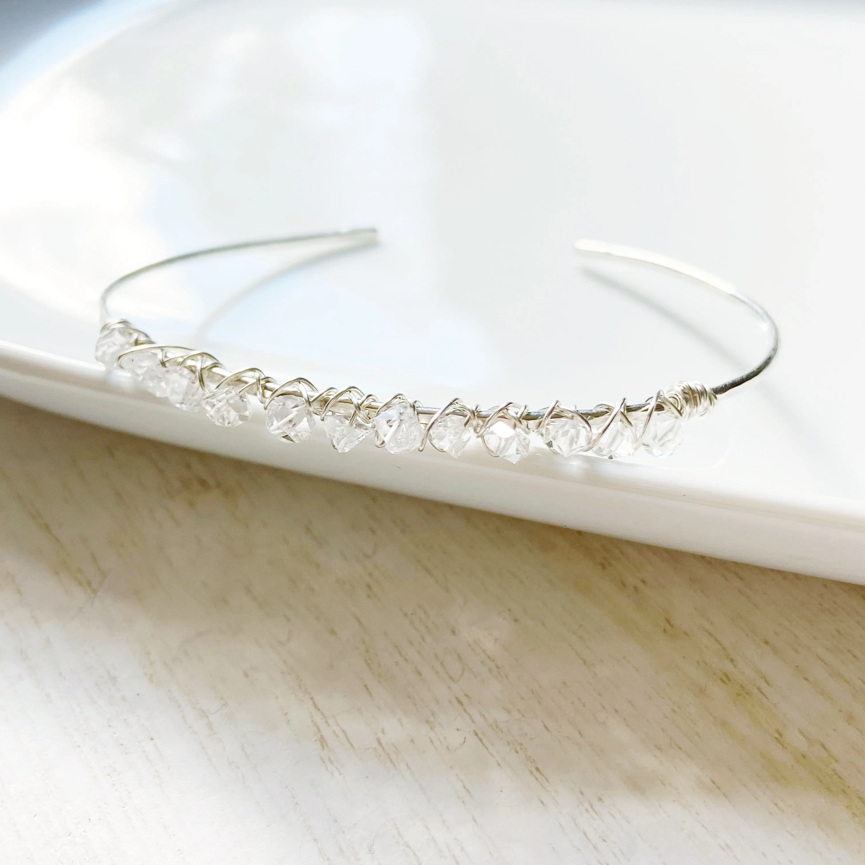 The Queen - Herkimer Diamond Sterling Silver or Gold Filled Adjustable Bangle