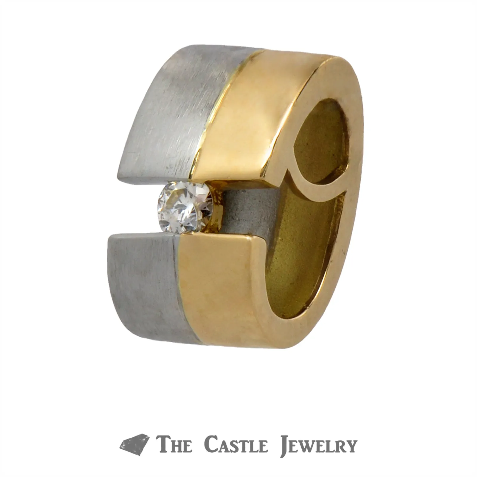 Unique Round Tension Set Diamond Solitaire Pendant in 18k Yellow Gold & Platinum
