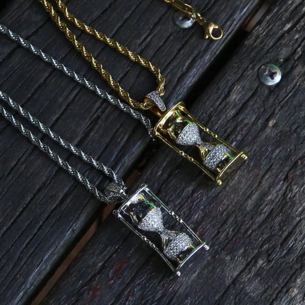 Uwin Hourglass Pattern Necklaces Pendants Hiphop Fashion Micro Pave Iced Out Jewelry For Men Women White Gold CZ Chain