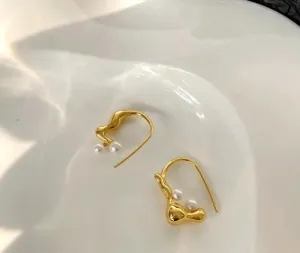 VAIGE Elegant Geometric Pearl Drop Earrings in Gold and Silver