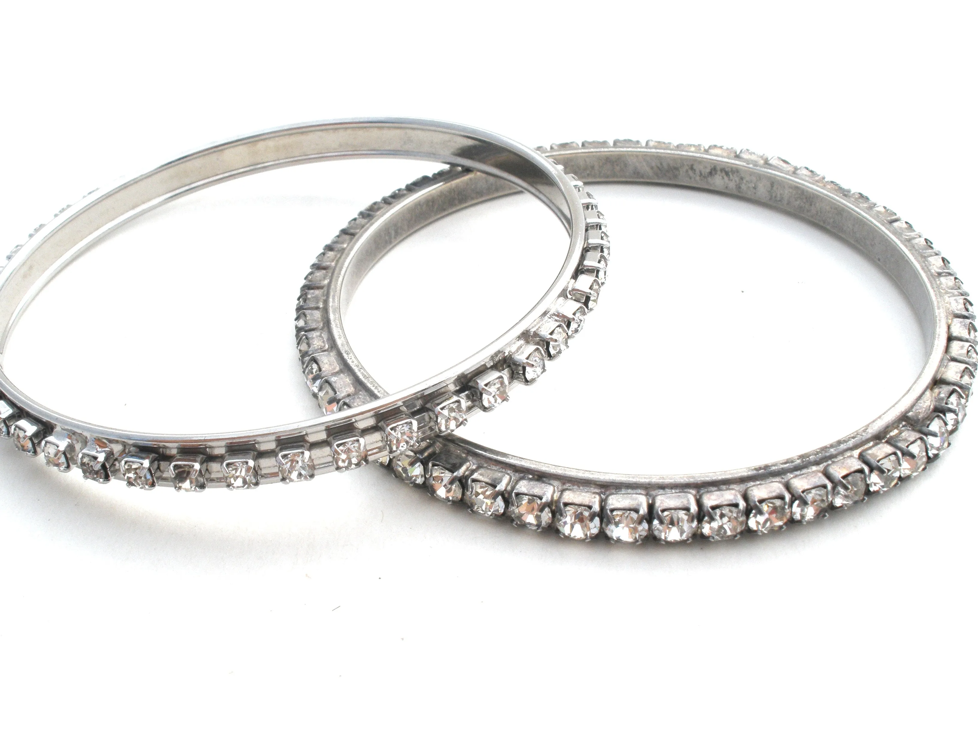 Vintage Clear Rhinestone Bangle Bracelets Set of 2