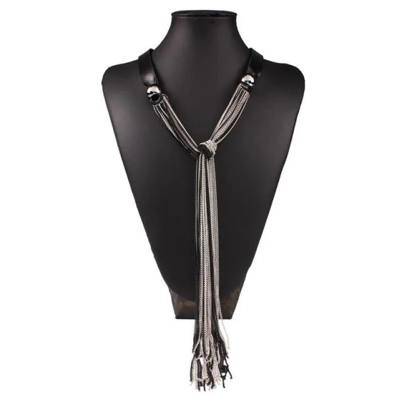 Vintage Long With Leather Layers Tassel Fine Jewelry Necklace