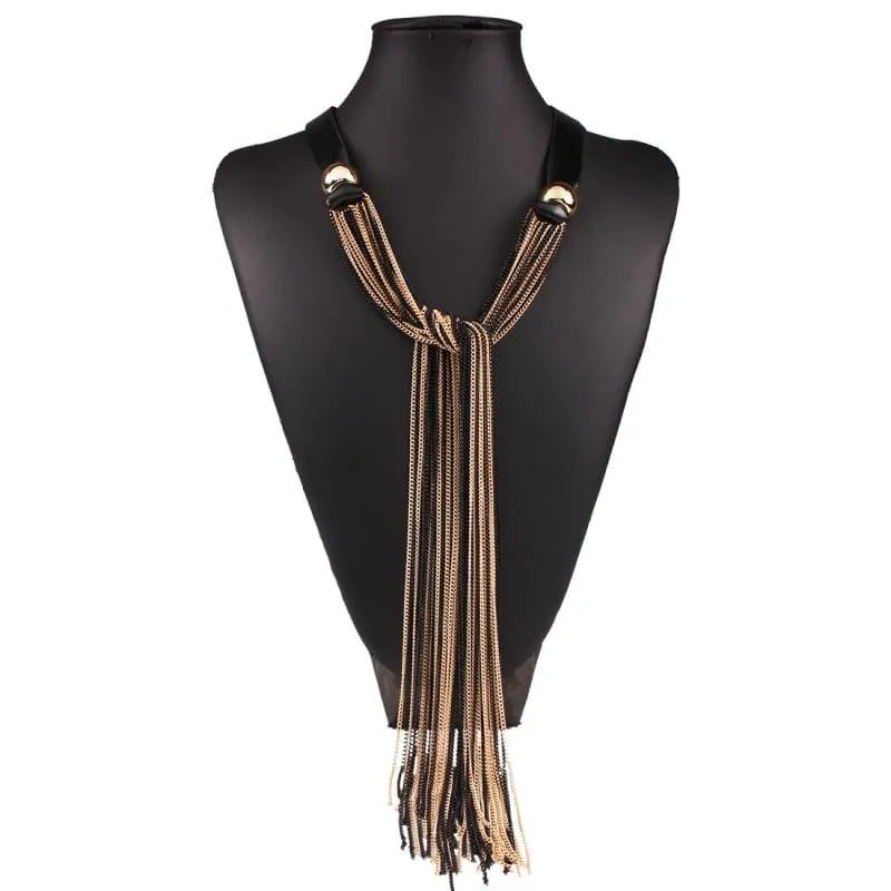 Vintage Long With Leather Layers Tassel Fine Jewelry Necklace