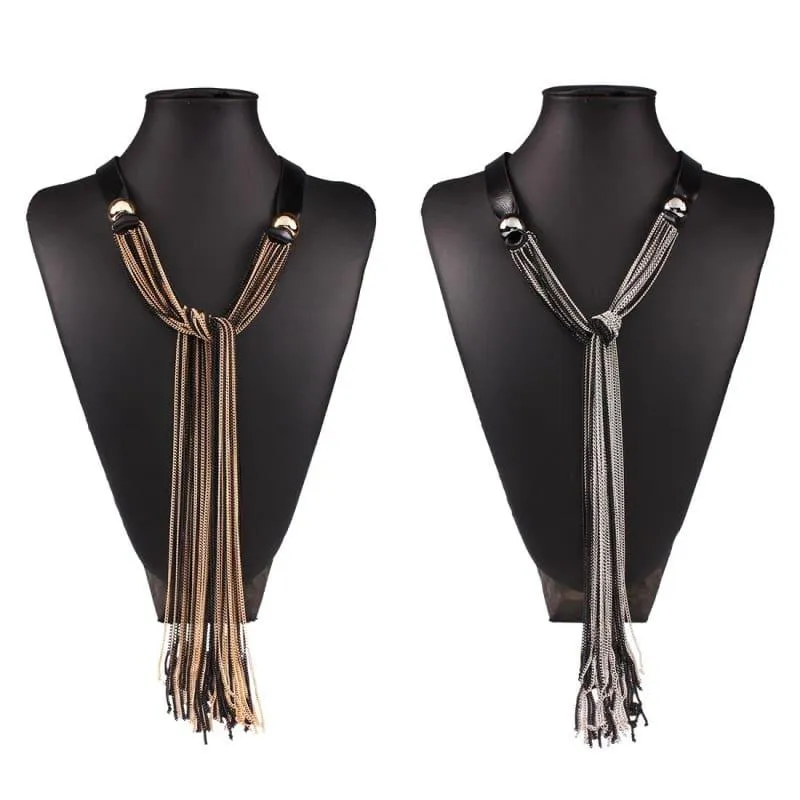Vintage Long With Leather Layers Tassel Fine Jewelry Necklace