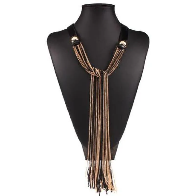Vintage Long With Leather Layers Tassel Fine Jewelry Necklace