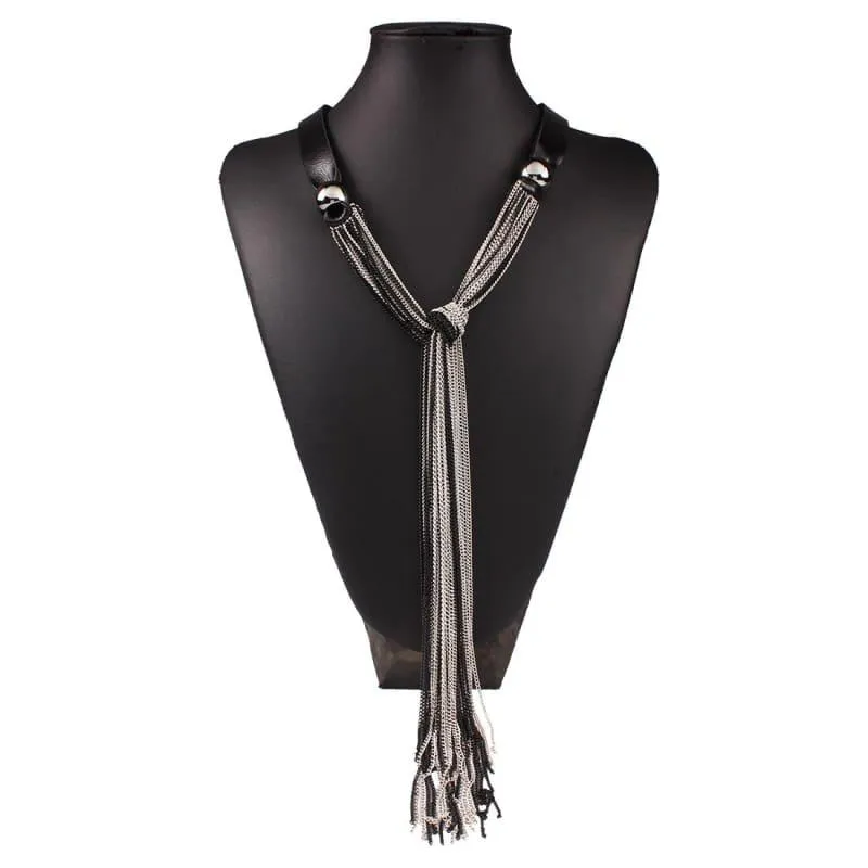 Vintage Long With Leather Layers Tassel Fine Jewelry Necklace