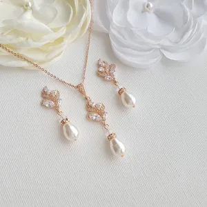 Vintage Style Pearl Jewelry Set for Brides in Rose Gold-Wavy