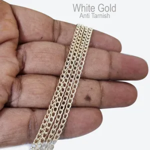 White Gold Plated 2 Meters Pkg. Anti Tarnish Cable Chain for Jewelry Making
