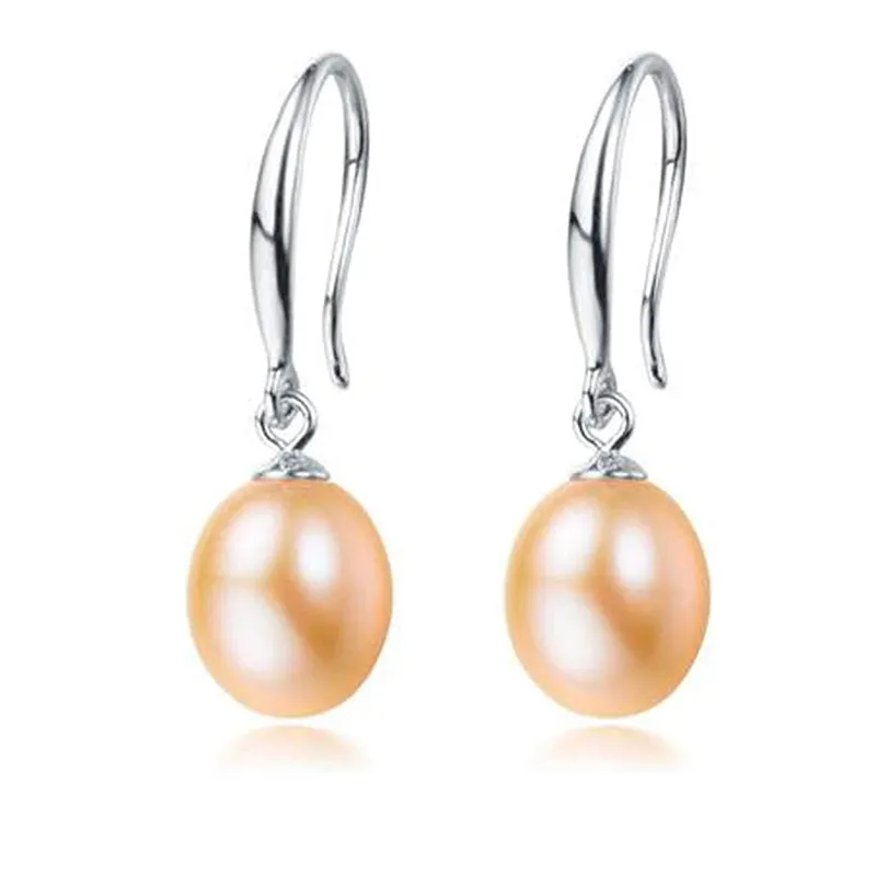 Women's Freshwater Pearl Drop Earrings 8-9mm Pink Colour